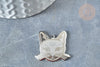 Pendentif tête de chat mystique argenté acier inoxydable 22mm pour la création de bijoux en acier inoxydable, x1 G7614