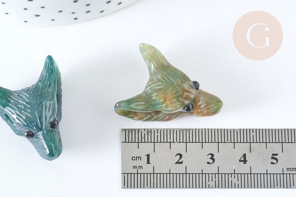 Pendentif tête de loup agate indienne 37-42mm, x1 (G7555)