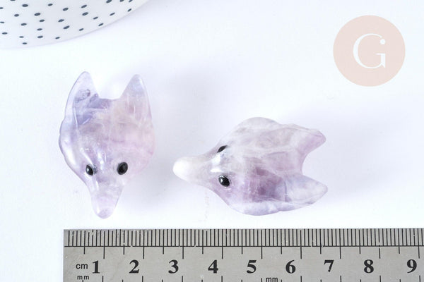 Pendentif tête de loup fluorite 37-42 mm, création bijou pierre naturelle, x1 (G7182)