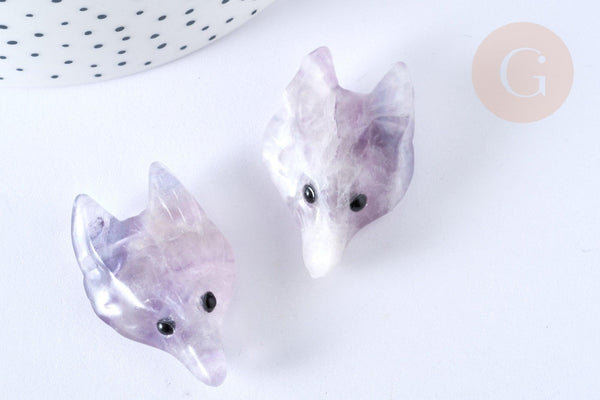 Pendentif tête de loup fluorite 37-42 mm, création bijou pierre naturelle, x1 (G7182)