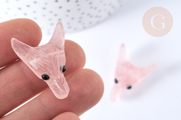 Pendentif tête de loup quartz rose 37-42mm, pendentif en pierre naturelle, pierre, x1 (G7553)