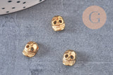 Pendentif tête de mort laiton doré 2.5microns, pendentif sans nickel, pendentif laiton doré,9mm, x2 (G2449)