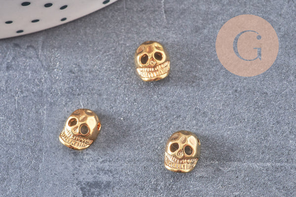 Pendentif tête de mort laiton doré 2.5microns, pendentif sans nickel, pendentif laiton doré,9mm, x2 (G2449)