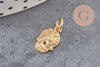 Pendentif tête de mort laiton doré zircons, pendentif sans nickel, pendentif laiton doré,12.5mm, x1 (G5428)