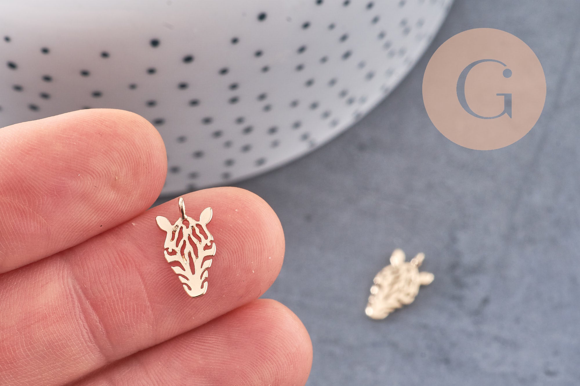 Pendentif tête de zèbre laiton doré 18k 14mm,Pendentif doré pour création de bijoux, x1 G5999