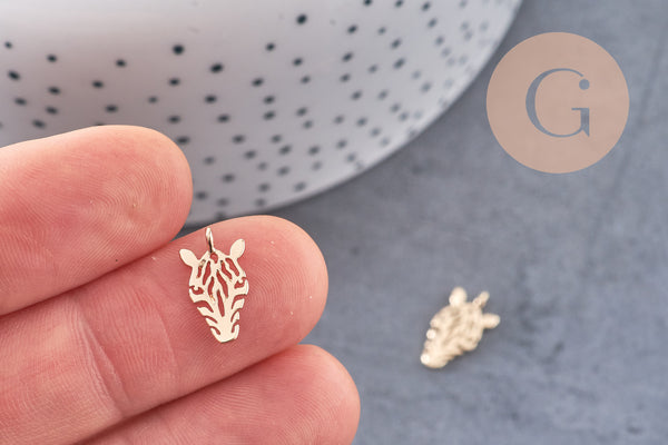 Pendentif tête de zèbre laiton doré 18k 14mm,Pendentif doré pour création de bijoux, x1 G5999