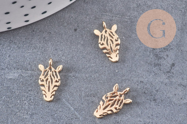Pendentif tête de zèbre laiton doré 18k 14mm,Pendentif doré pour création de bijoux, x1 G5999