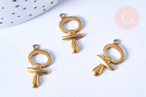 Pendentif tétine laiton brut, x2 (G6518)