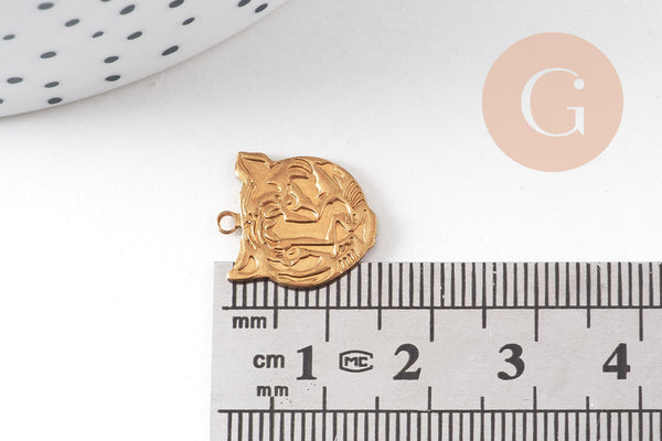 Pendentif tigre laiton brut doré,pendentif animal, Pendentif laiton charm tigre,1.1cm, x5 G0579