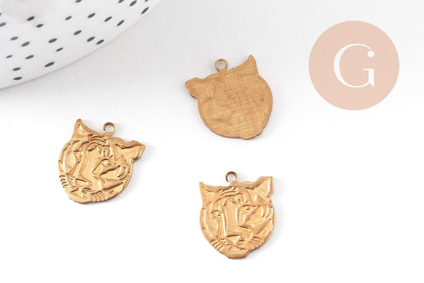 Pendentif tigre laiton brut doré,pendentif animal, Pendentif laiton charm tigre,1.1cm, x5 G0579