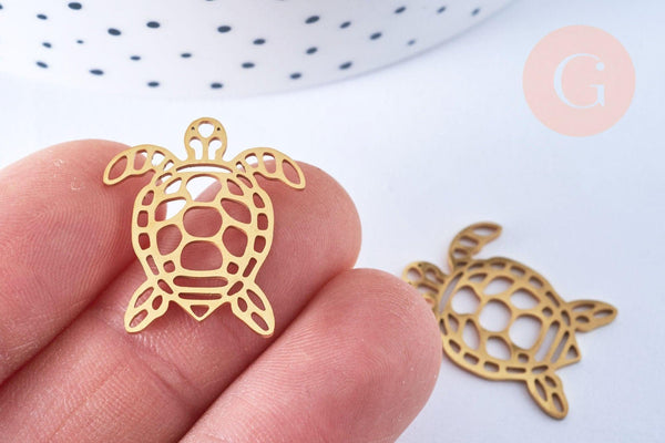 Pendentif tortue acier 201 inoxydabledoré 18K 24mm, pendentif sans nickel,création bijoux, x1 (G7128)