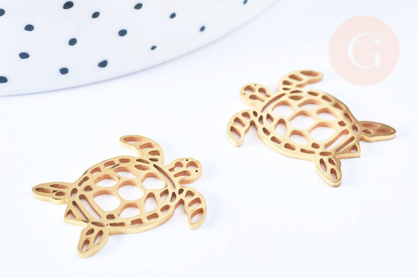 Pendentif tortue acier 201 inoxydabledoré 18K 24mm, pendentif sans nickel,création bijoux, x1 (G7128)
