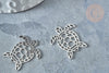 Pendentif tortue argenté acier 201 inoxydable 24mm, x1 (G7615)