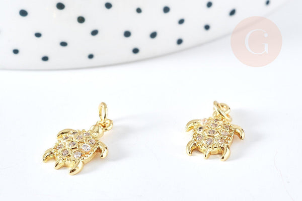 Pendentif tortue laiton doré zircon 16mm, x1 (G8587)