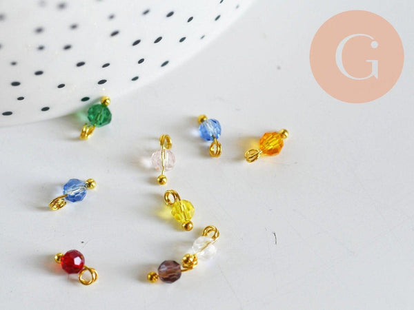 Pendentif toupie doré carats cristal multicolore transparent 9mm, pendentif doré cristal, X8 (G6223)