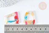 Pendentif trapèze acétate multicolore 29,5mm, création bijoux plastique,x 2 (G7582)