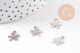 Pendentif trèfle 4 feuilles acier 201 inoxydable platine 13.5mm, x2 (G10482)