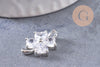 Pendentif trèfle 4 feuilles laiton platine zircons 17mm, x1 (G10403)