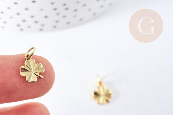 Pendentif trèfle quatre feuilles laiton doré 18K 11mm, x1 (G8737)