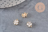 Pendentif trèfle quatre feuilles laiton doré 18K et zircons blancs 9mm, x1 (G4460)
