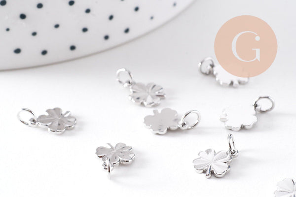 Pendentif trèfle quatre feuilles laiton platine 11mm, x2 (G10516)