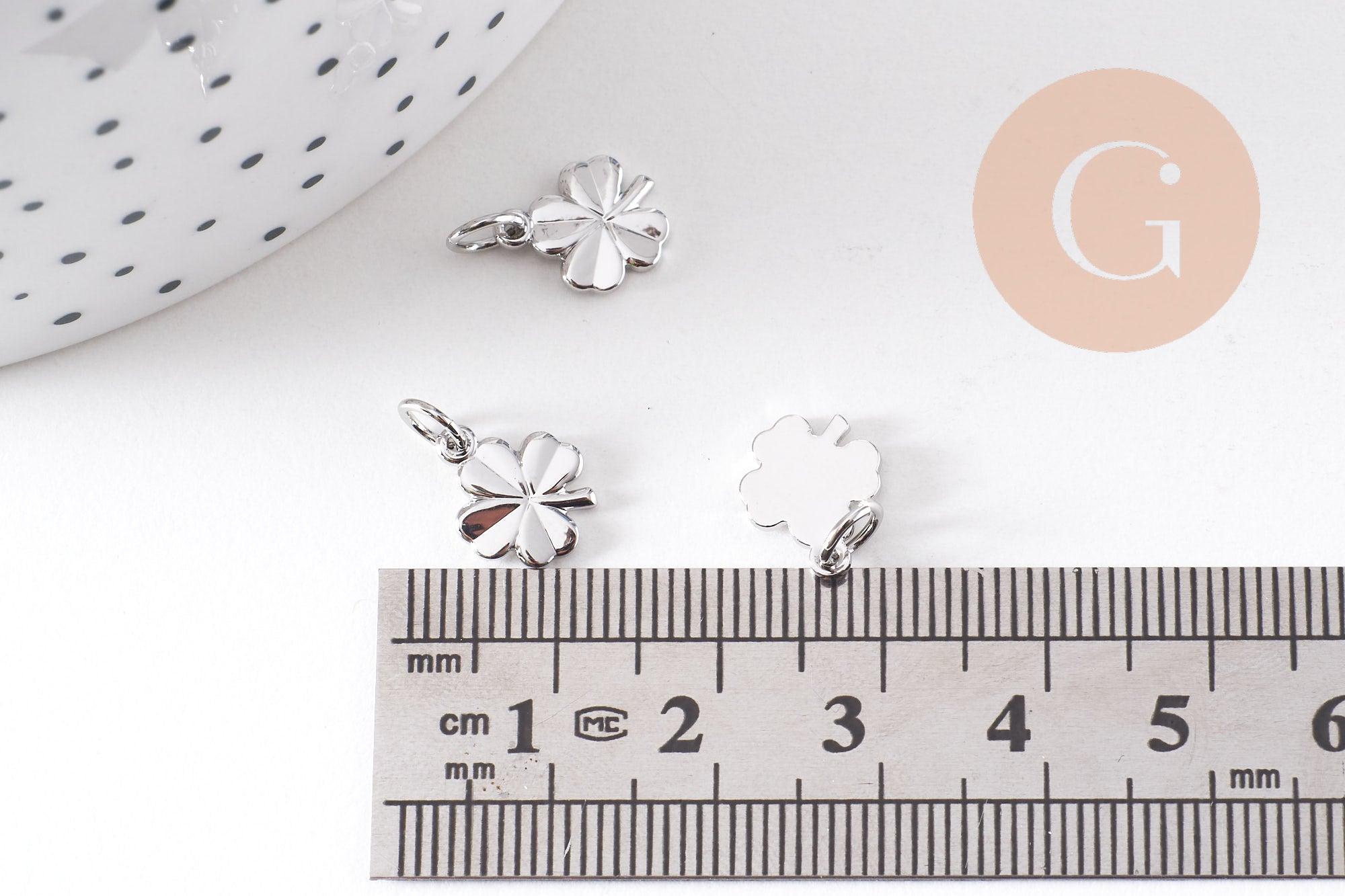 Pendentif trèfle quatre feuilles laiton platine 11mm, x2 (G10516)