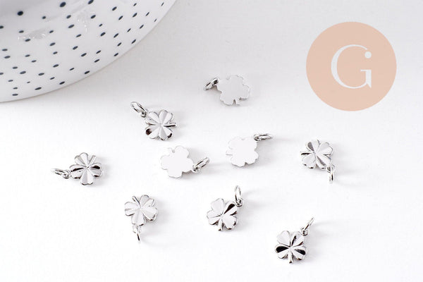 Pendentif trèfle quatre feuilles laiton platine 11mm, x2 (G10516)