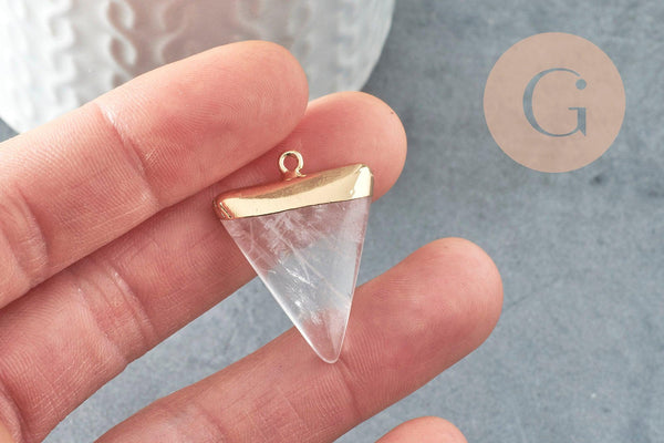 Pendentif triangle cristal de quartz naturel fer doré 34mm, x1 (G5625)