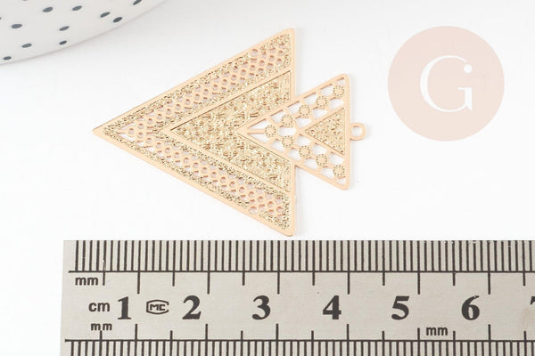 Pendentif triangle ethnique laiton dore 40mm,breloque sans nickel pour création bijoux x1 (G9271)