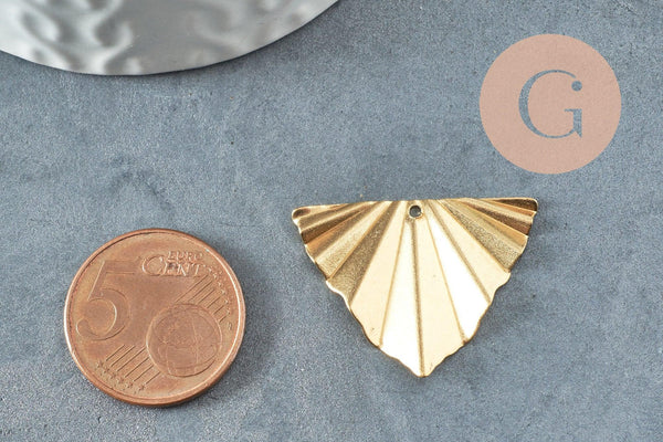 Pendentif triangle éventail plié laiton brut lisse, apprêt doré sans nickel, Pendentif doré en laiton brut,29x22mm, x2 (G3222)
