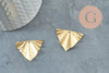 Pendentif triangle éventail plié laiton brut texturé 29x22mm, un Pendentif doré en laiton brut, X2 (G3221)