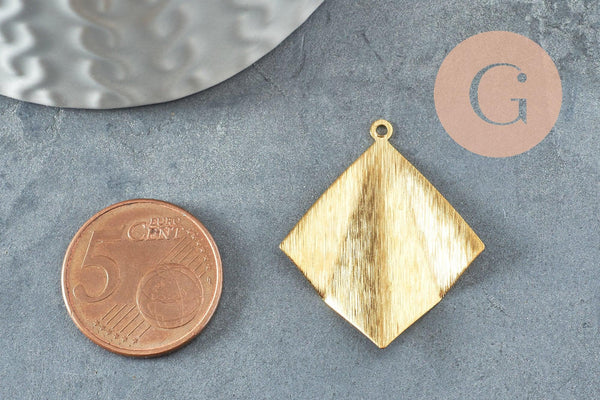 Pendentif triangle éventail plié laiton brut texturé, apprêt doré sans nickel,Pendentif doré en laiton brut,32x26mm, X2 (G4732)