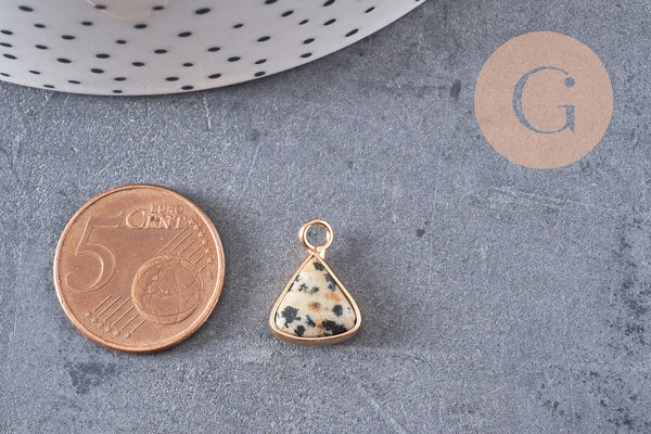 Pendentif triangle jaspe dalmatien,creation bijou pierre naturelle,pendentif bijoux,bracelet pierre,jaspe Naturel,16mm, x1, G0976
