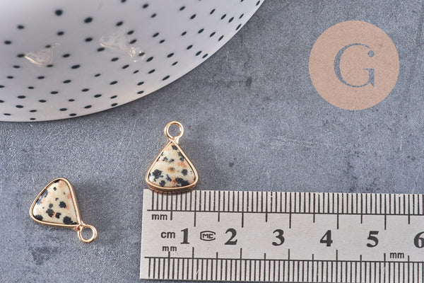 Pendentif triangle jaspe dalmatien,creation bijou pierre naturelle,pendentif bijoux,bracelet pierre,jaspe Naturel,16mm, x1, G0976