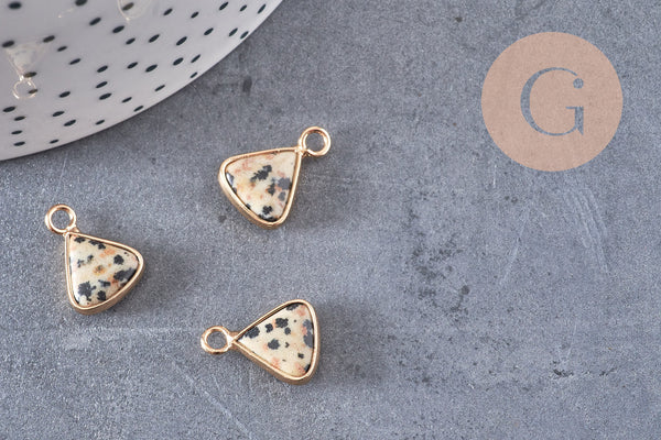 Pendentif triangle jaspe dalmatien,creation bijou pierre naturelle,pendentif bijoux,bracelet pierre,jaspe Naturel,16mm, x1, G0976