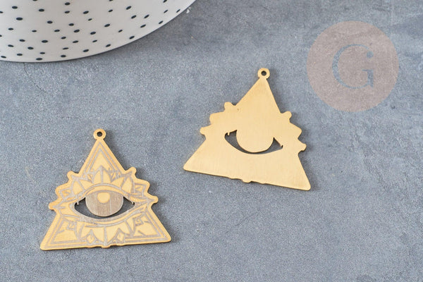 Pendentif triangle oeil protecteur acier 201 inoxydable dore 33.5mm,création bijoux mystique x1 G6036