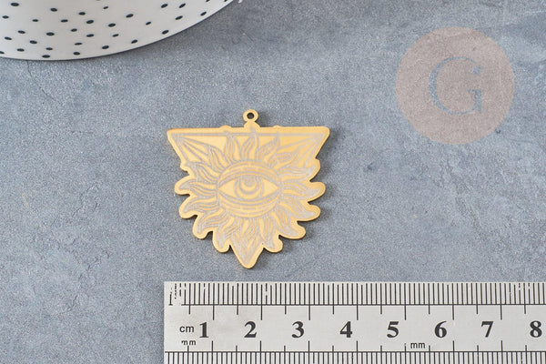 Pendentif triangle oeil protecteur acier 201 inoxydable dore 33.5mm,pendentif sans nickel pourcréation bijoux, x1 G6270