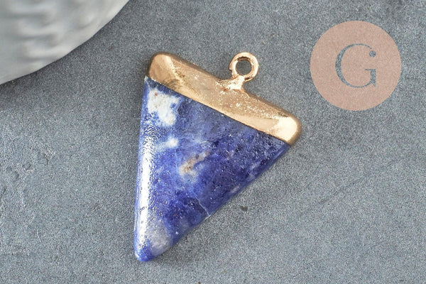 Pendentif triangle sodalite bleu naturelle, pendentif pierre, support doré, pierre naturelle, 34mm, x1 (G3932)