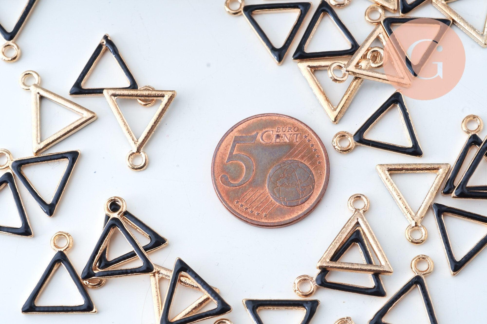 Pendentif triangle zamac doré émail noir 15mm,pendentif doré pour création de bijoux, x5 G6086