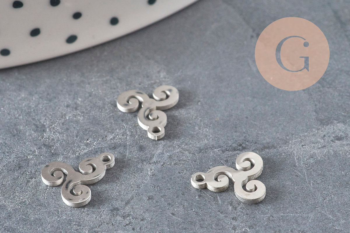 Pendentif triskel acier 304 inoxydable platine 10mm, x1 (G11377)-Breloques et pendentifs-Gingerlily Perles