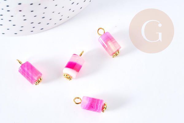 Pendentif tube agate naturelle rayée teintée en rose fer doré 18mm,pendentif pierre naturelle, x1 (G8641)