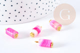 Pendentif tube agate naturelle rayée teintée en rose fer doré 18mm,pendentif pierre naturelle, x1 (G8641)