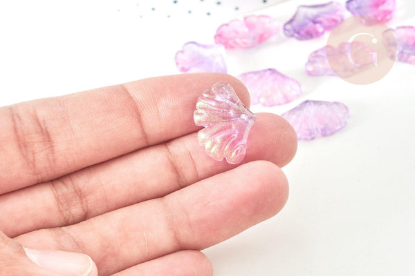 Pendentif verre feuille gingko Rose violet 15x20mm,pendentif verre pour création bijoux, x10 (G8348)