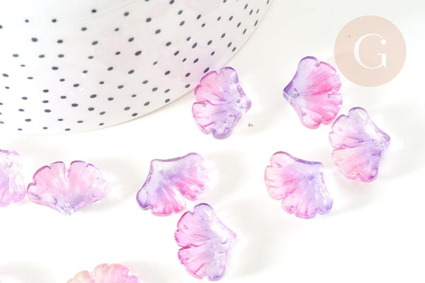Pendentif verre feuille gingko Rose violet 15x20mm,pendentif verre pour création bijoux, x10 (G8348)