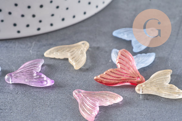 Pendentif verre multicolore queue de poisson 19.5mm, x10 (G4080)