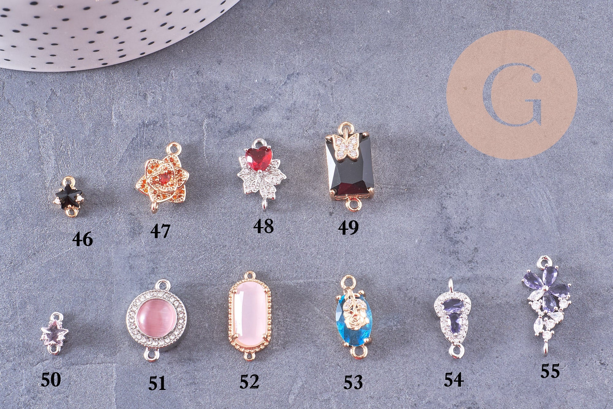 Pendentif verre pierre résine druzy zamac doré 10.5-26mm, x1 (G6415)