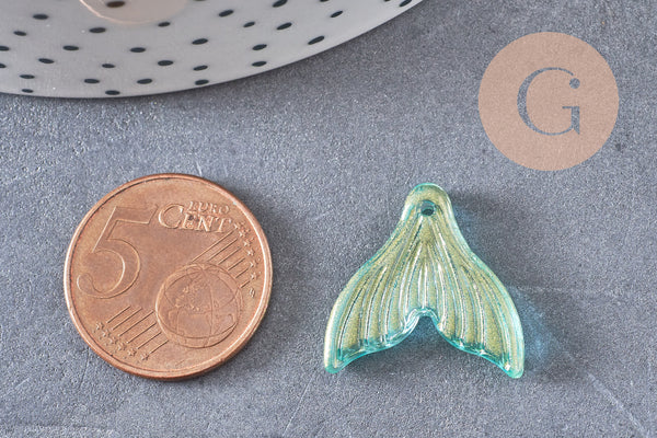Pendentif verre turquoise queue de poisson 19x19.5mm, x10 (G6290)