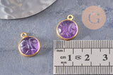 Pendentif visage de lune améthyste naturel argent 925 doré 18K 19mm,pendentif amulette pierre naturelle x1 (G9874)