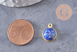 Pendentif visage de lune lapis lazuli naturel argent 925 doré 18K 19mm,pendentif amulette pierre naturelle x1 (G9876)