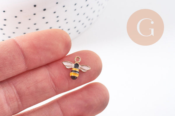 Pendentif zamac doré abeille émaillée,thème nature et insectes, pendentif pour création de bijoux,12mm, x2 (G5470)
